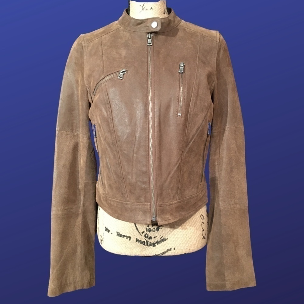 LEVI’S 100% Suede Leather Distressed Cafe Racer Moto Jacket, BROWN, Size M, NWOT